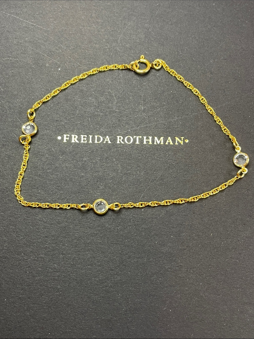 Freida Rothman Sterling Silver Bezel Station Gold Bracelet 7" NWT $159 MSRP